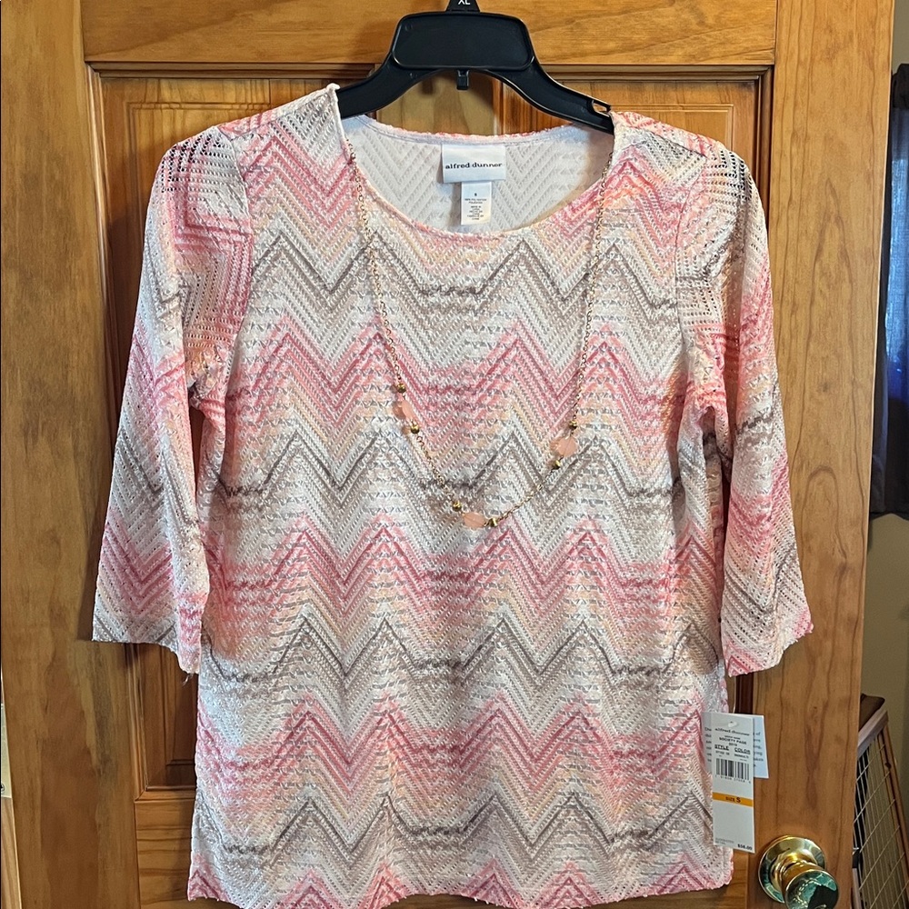 Alfred Dunner Women's Pink and Cream Chevron Blouse